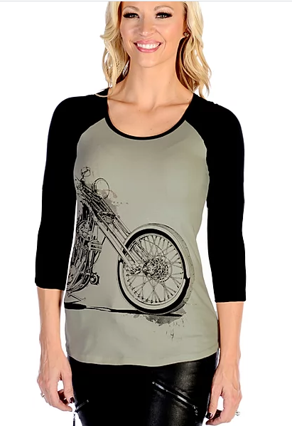 Liberty Wear T-Shirt Vintage Bike Wrap Around Design Grey with Black Sleeves 