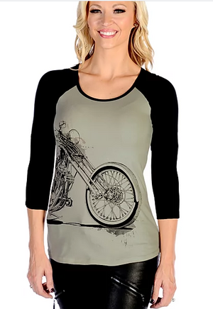 Liberty Wear T-Shirt Vintage Bike Wrap Around Design Grey with Black Sleeves Front