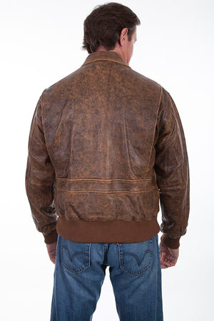 Scully Men's Leather Jacket Casual Bomber Antique Brown Back