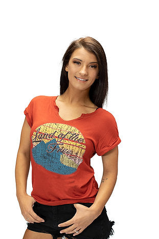 Liberty Wear Ladies' Land of the Free Top Rust Front