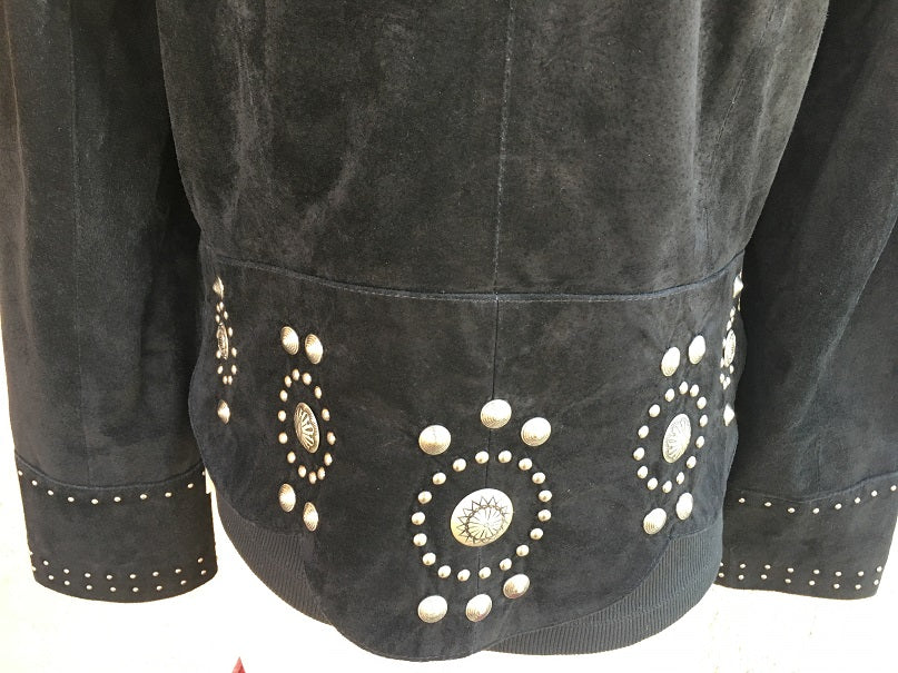 Scully Women's Suede Jacket with Gold Concho and Stud Accents Black back View Detail