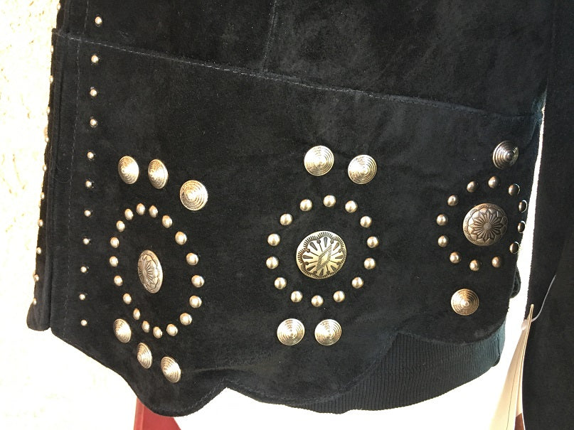 Scully Women's Suede Jacket with Gold Concho and Stud Accents Black