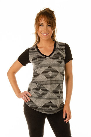 Liberty Wear Ladies' Aztec Geometric Print Top Short Sleeve Front