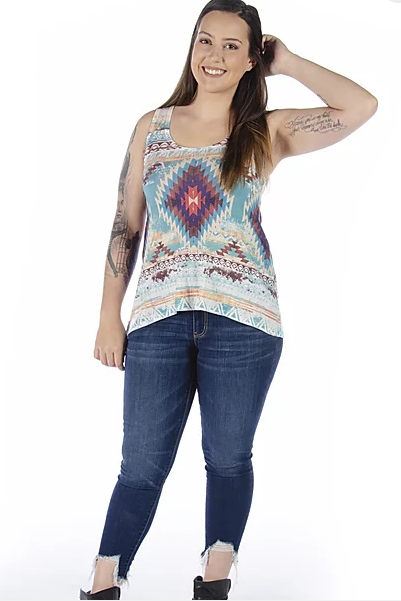 Liberty Wear Ladies' Aztec Print Tank Front #7506
