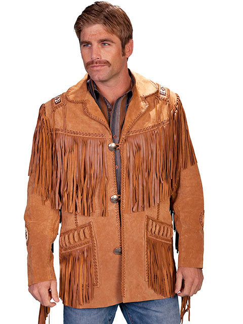 Scully Men's Suede Jacket with Fringe Bourbon Front