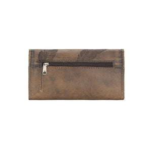 American West Handbag Sacred Bird Collection Tri-Fold Wallet Charcoal Brown Back