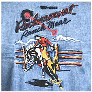 Rockmount Ranch Wear Ladies Vintage Western Shirt Rockmount Bronc Logo Denim 