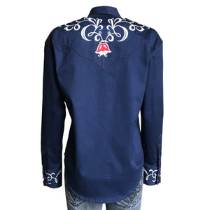 Vintage Inspired Western Shirt Ladies Art Deco Tulip Navy Back