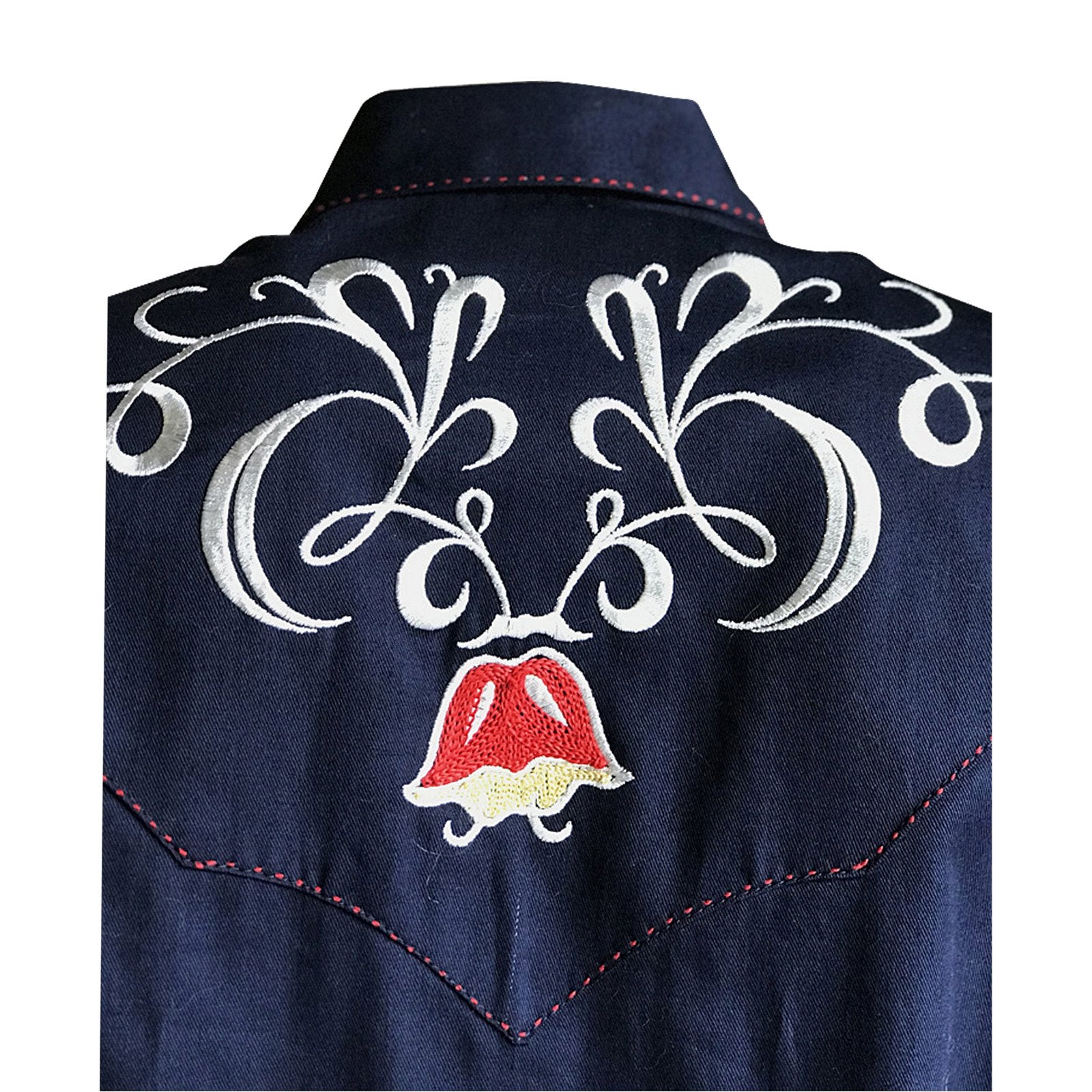 Vintage Inspired Western Shirt Ladies Art Deco Tulip Navy Back 