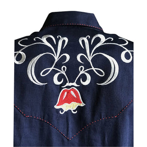 Vintage Inspired Western Shirt Ladies Art Deco Tulip Navy Back 