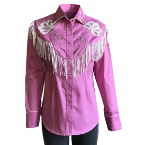 Rockmount Ranch Wear Ladies' Vintage Inspired Fancy Fringe Shirt Pink Front