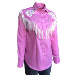 Rockmount Ranch Wear Ladies' Vintage Inspired Fancy Fringe Shirt Pink Front
