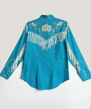 Rockmount Ranch Wear Women's Vintage Western Shirt White Fringe Turquoise Back