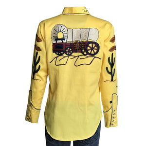 Rockmount Ladies' Western Vintage #7755 Palm Trees Wagon Wheels Shirt Gold Back