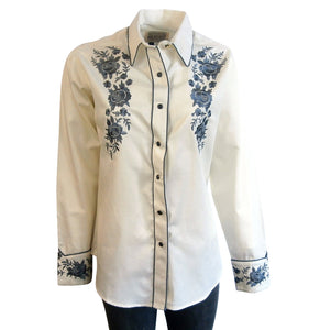 Rockmount Ranch Wear Ladies' Cascading Blue Bouquet Shirt Front