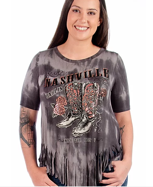 Liberty Wear Ladies' Fringed Top Nashville Darlin' #7765N Front