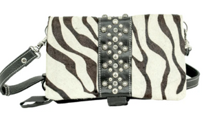 American West Handbag Hair On Hide Collection: Crossbody Wallet Combo Zebra