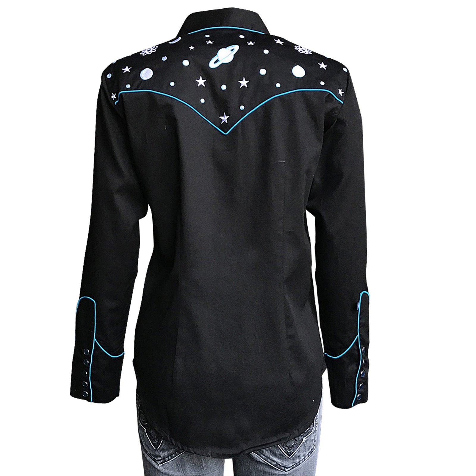 Rockmount Ranch Wear Ladies' Vintage Inspired Western Shirt with Embroidered Planets Back