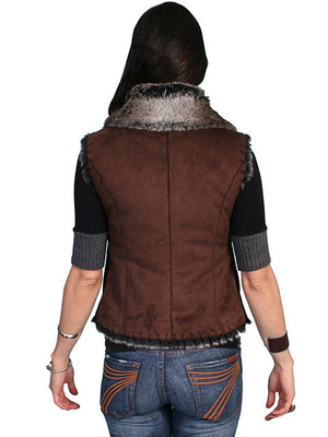 Honey Creek Faux Shearling Vest Brown, Back S-2XL