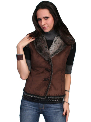 Honey Creek Faux Shearling Vest Brown, Front S-2XL