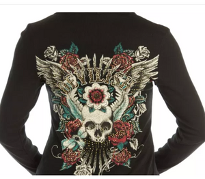 Liberty Wear Women's Hoodie Devilish Zip Front Skull on Reverse Back View