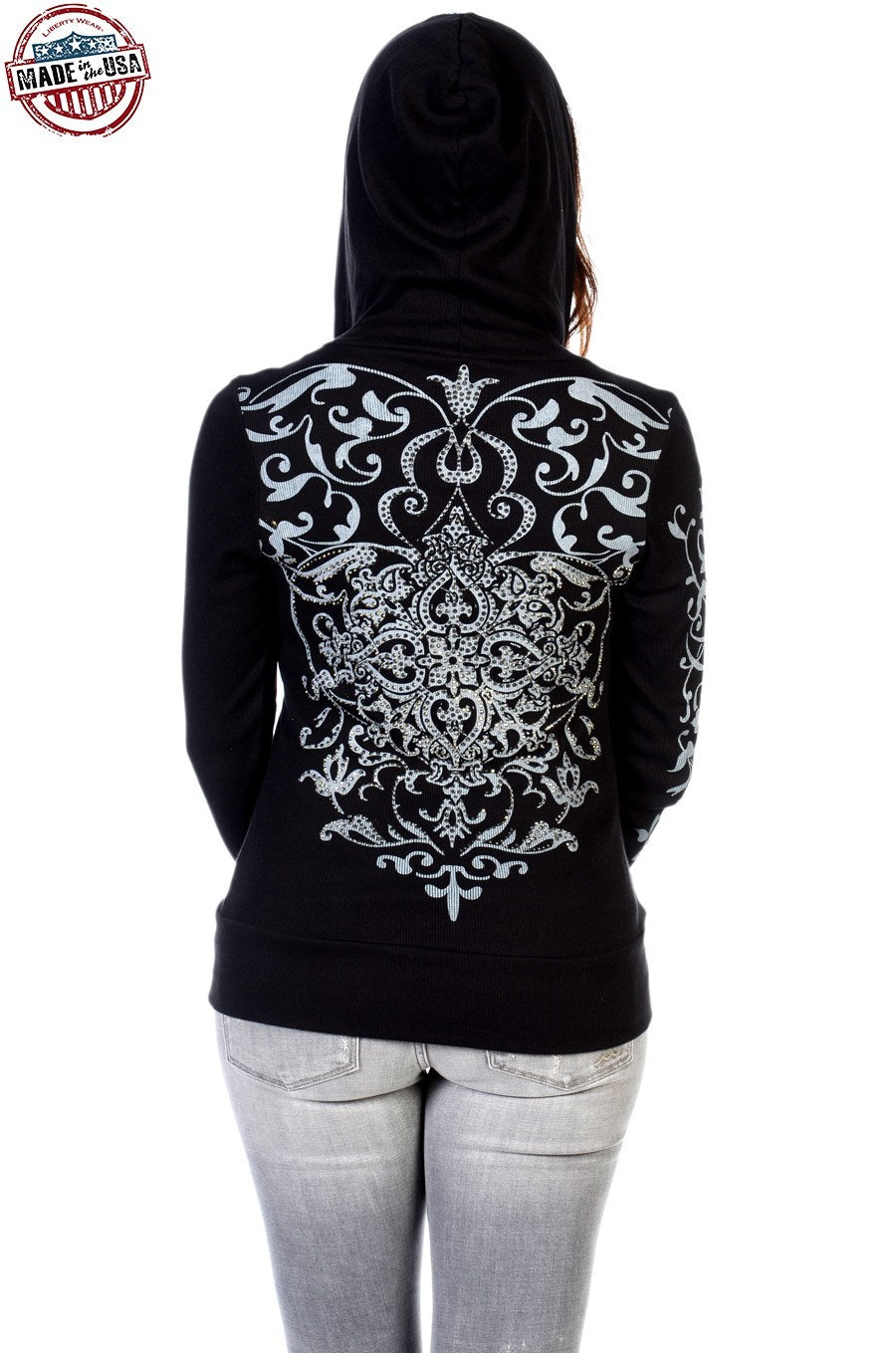 Liberty Wear Women's Hoodie Vintage Crystal Back