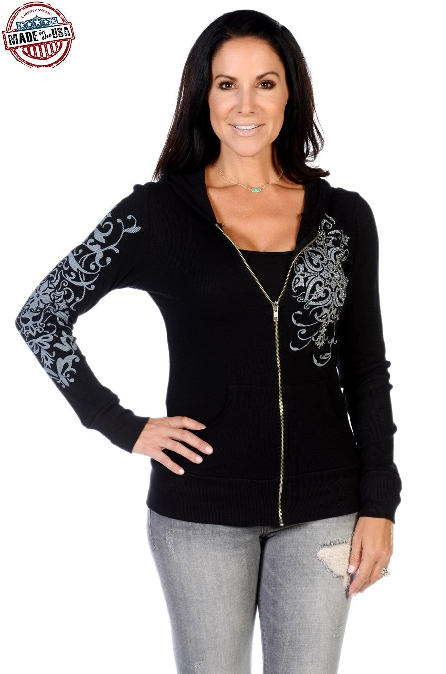 Liberty Wear Women's Hoodie Vintage Crystal Front