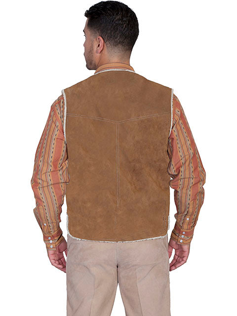 Scully Men's Old West Suede Hunting Vest with Faux Fur Shearling Lining Cafe Brown Front
