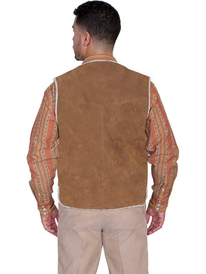 Scully Men's Old West Suede Hunting Vest with Faux Fur Shearling Lining Cafe Brown Back