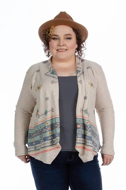 Liberty Wear Tucson Southwestern Print Cardigan Front