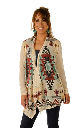 Liberty Wear Ladies' Aztec Inspired Print Cardigan Front #118335