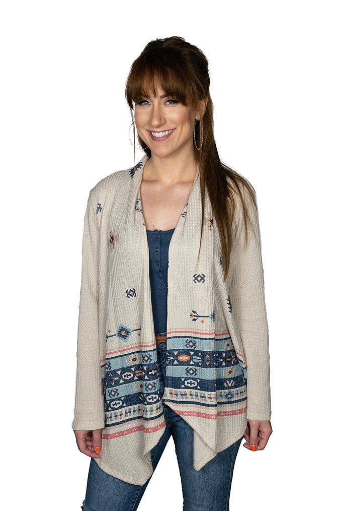 Liberty Wear Tucson Southwestern Print Cardigan Front