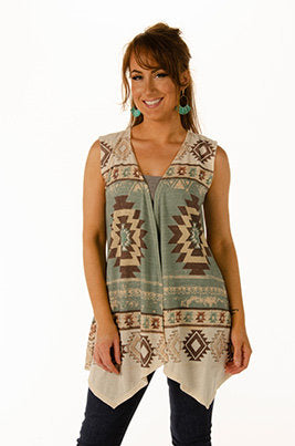 Liberty Wear Ladies' Cardigan Vest Geometric & Steer Head Print Front