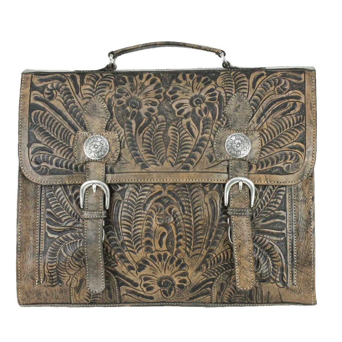 American West Handbag, Retro Travel Luggage, Laptop Briefcase Distressed Grey Front