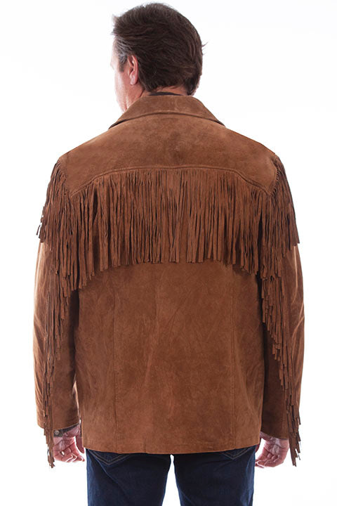 Scully Mens Frontier Suede Fringe Jacket, Cinnamon Front View