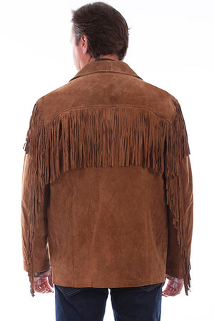 Scully Mens Frontier Suede Fringe Jacket, Cinnamon Front View
