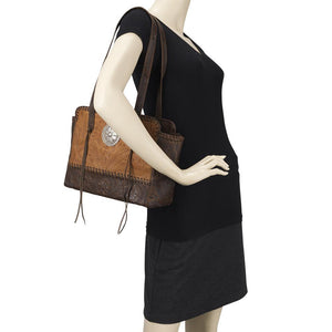 American West Handbag, Annie's Secret, Zip Top Tote Golden Tan on Mannequin