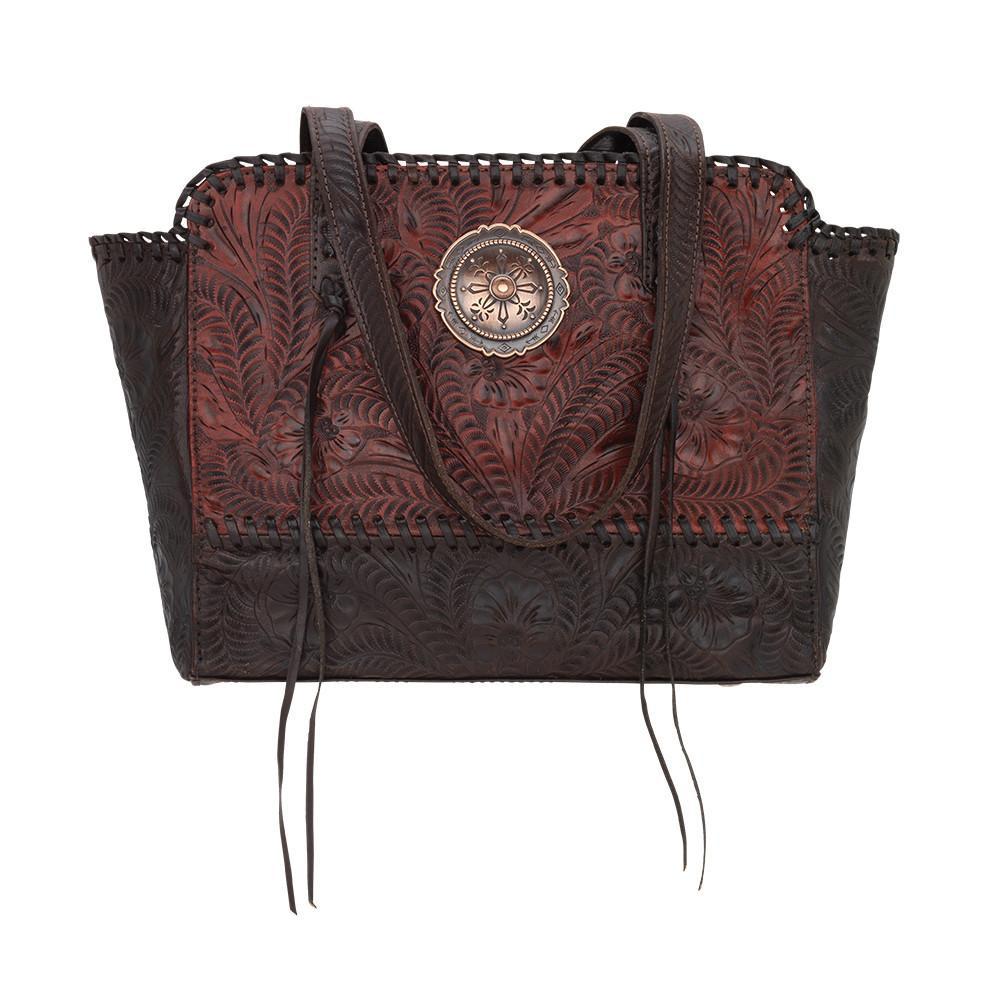 American West Handbag, Annie's Secret, Zip Top Tote Distressed Crimson Front