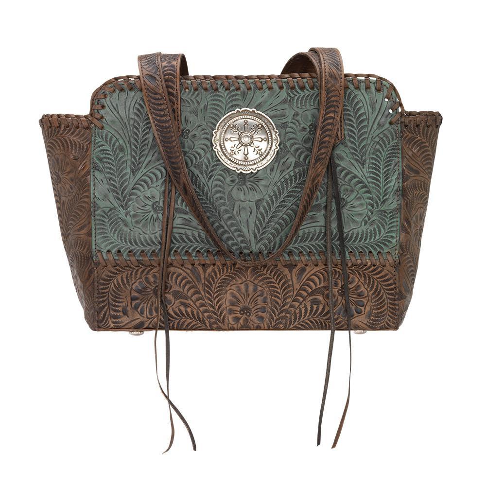 American West Handbag, Annie's Secret, Zip Top Tote Turquoise Front