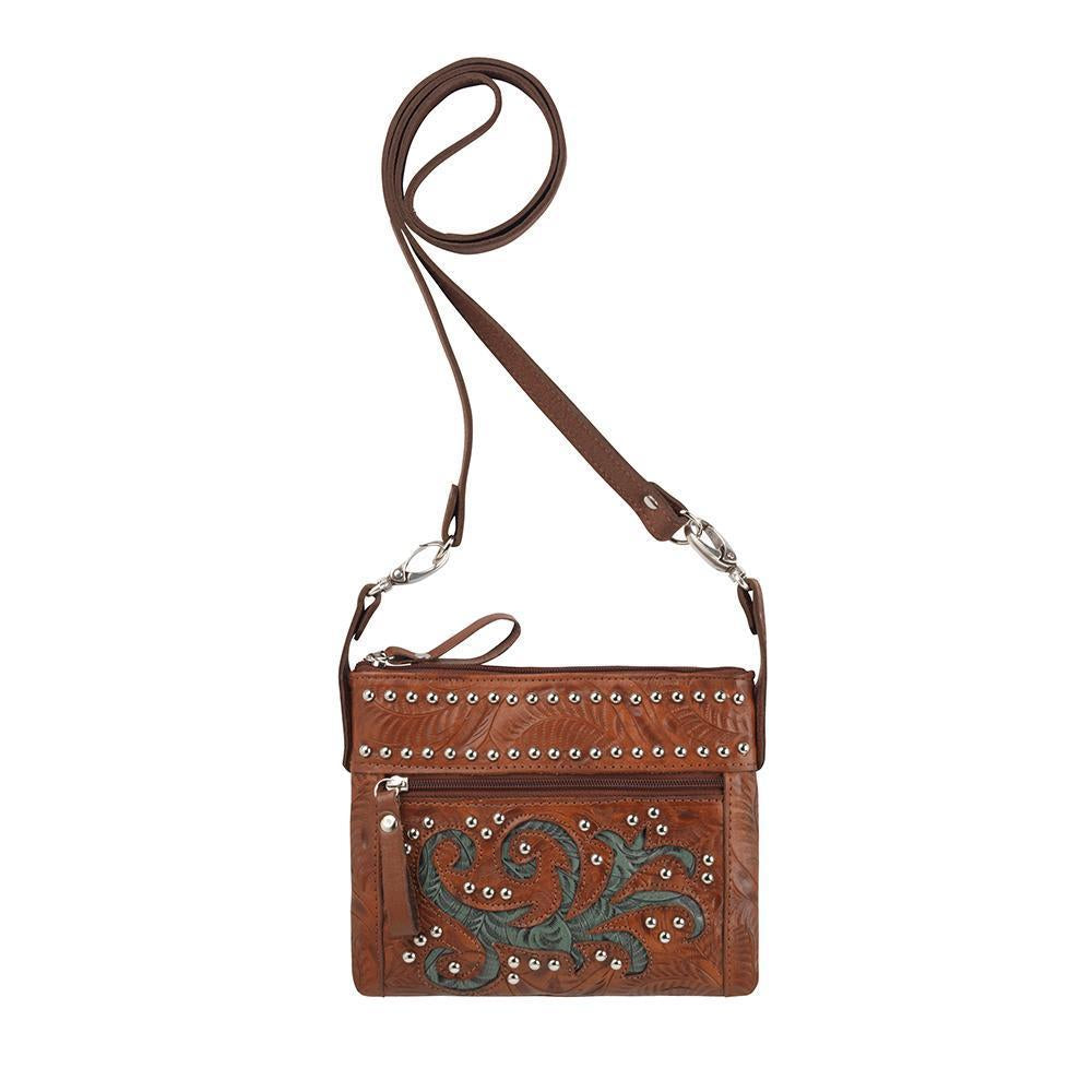 American West Trail Rider Crossbody Turquoise Scroll Front