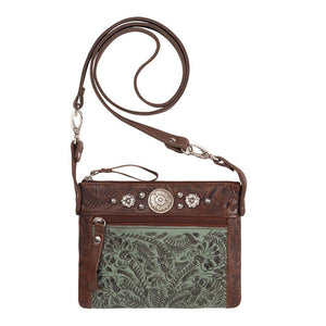 American West Handbag, Trail Rider Collection, Crossbody Turquoise Tooled