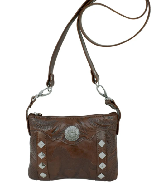 American West Hitchin' Post Collection Crossbody Hip Bag Charcoal Sand Front