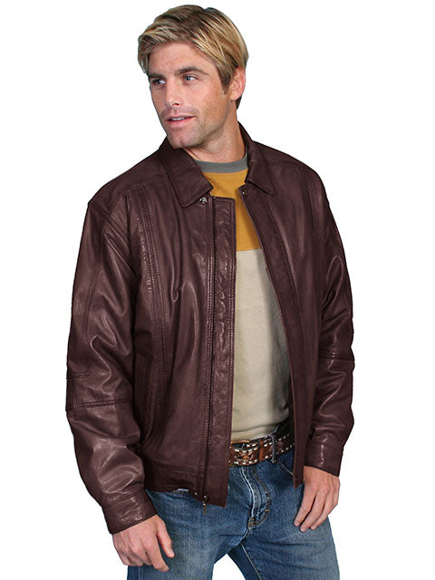 Scully Men's Leather Jacket Lambskin Zip Front Chocolate Front