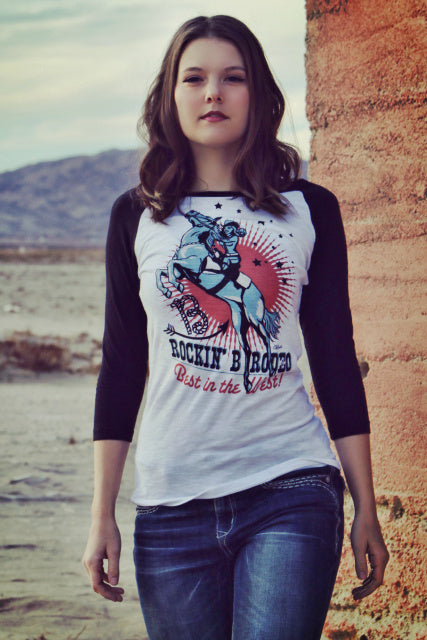 Original Cowgirl Clothing T-Shirts: Rockin' B Ranch Vintage Rodeo Girl  Baseball Tee