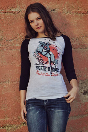 Original Cowgirl Clothing T-Shirt Vintage Rodeo Cowgirl Baseball Tee Front