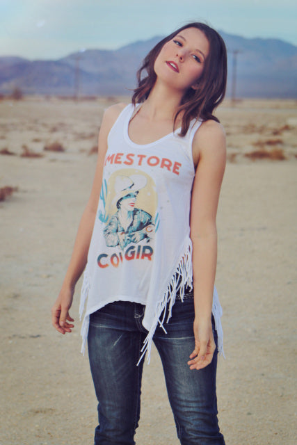 Original Cowgirl Clothing T-Shirt Rockin' B Ranch Dimestore Fringe Tank Front