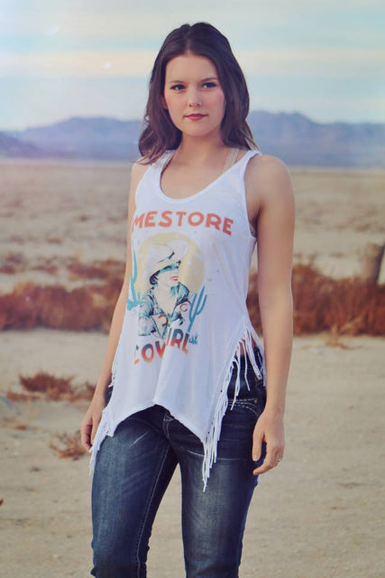 Original Cowgirl Clothing T-Shirt Rockin' B Ranch Dimestore Fringe Tank Front