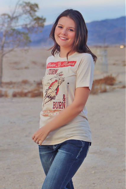 Original Cowgirl Clothing T-Shirt Rockin' B Ranch Turn N Burn Front