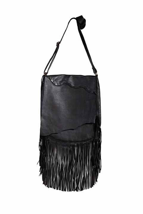 Scully Leather Shoulderbag with Flap Closure Fringe Black Front