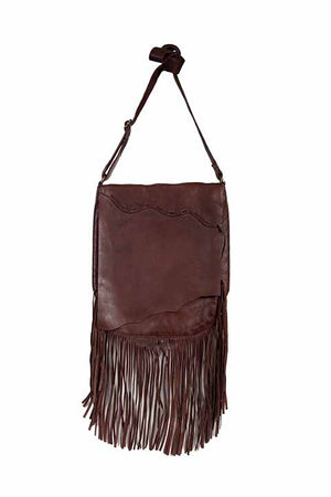 Scully Leather Shoulderbag with Flap Closure Fringe Brown Front